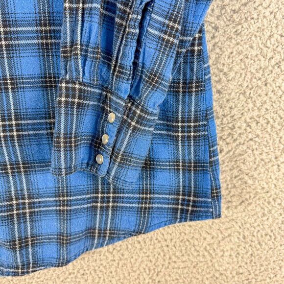 Wrangler Shirt Mens Large Blue Plaid Flannel Wrancher Western Pearl Snap Cowboy - Picture 6 of 13
